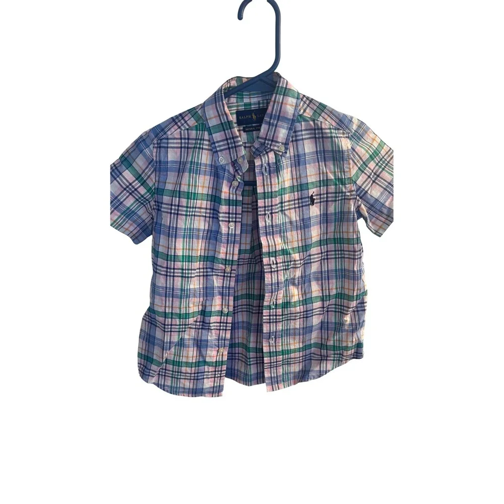 Ralph Lauren Shirt Kids 5 Plaid Short Sleeve Button Down Collared‎